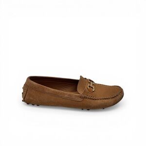 Salvatore Ferragamo Gancini Suede Driving Loafers Tan Gold